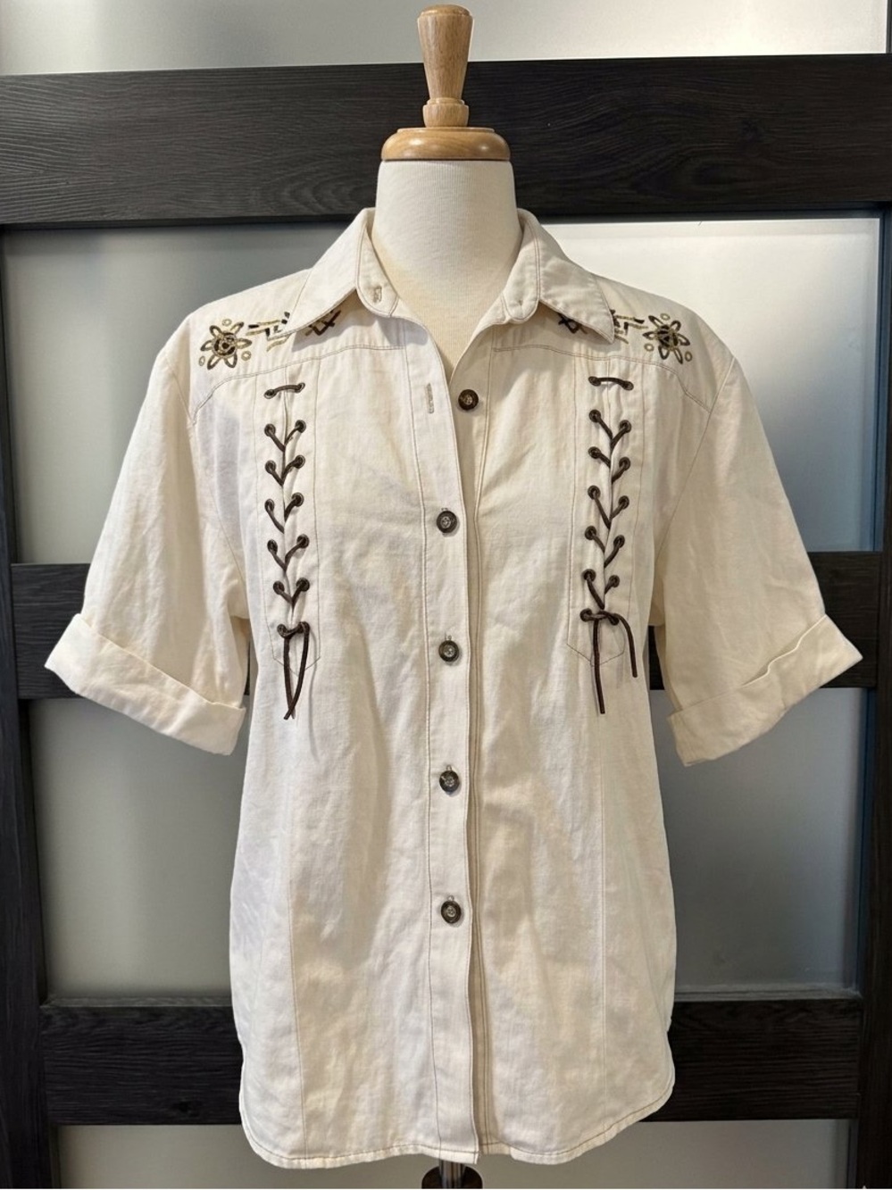 Vintage 90s INFO U.S.A. Embroidered Western Cowgirl Shirt L